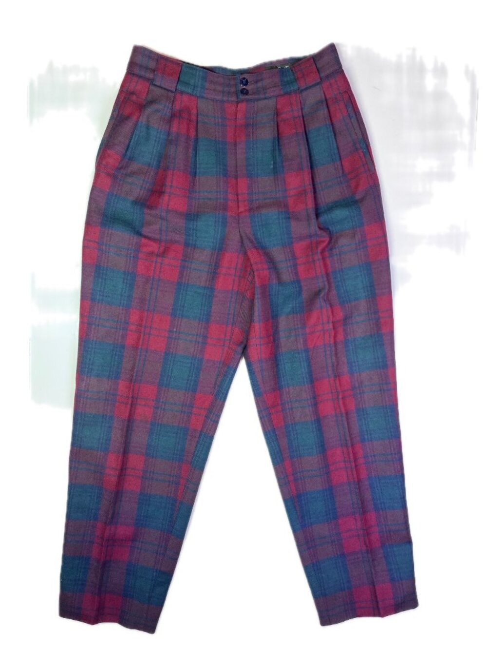 Vintage Giorgio Sant'Angelo Size 12 Wool Plaid Trousers Pleat-Front Lined